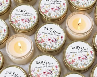 Personalized Girl Shower Favor Candles Baby in Bloom Theme