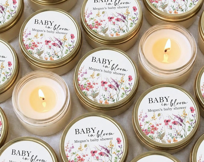 Personalized Girl Shower Favor Candles Baby in Bloom Theme