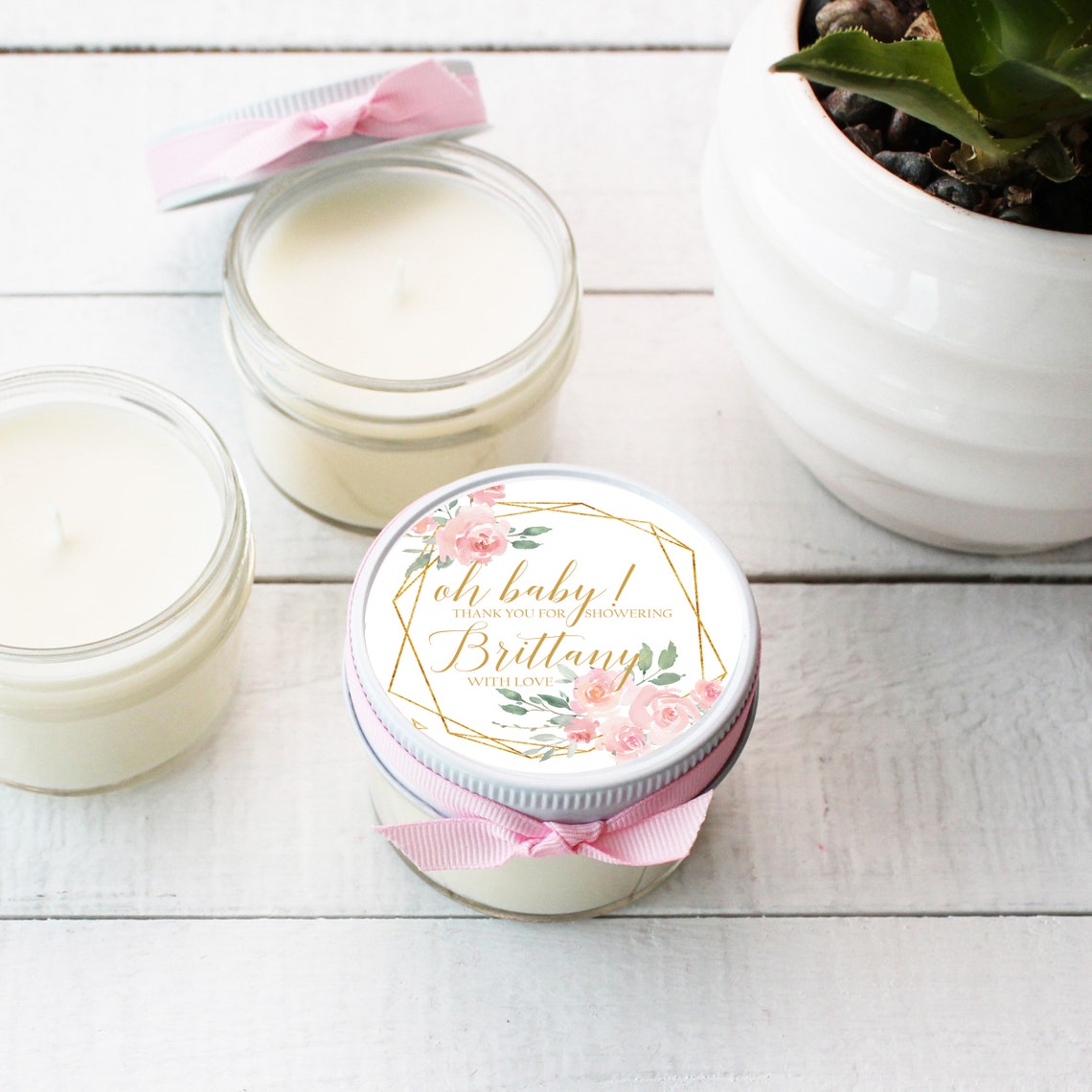 Baby Shower Favor Candles Oh Baby Pink Floral Label Design Etsy