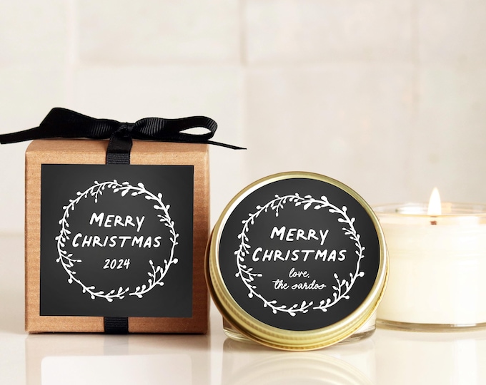 Holiday Candle Favors | Laurel Chalkboard Design | Christmas Candle Gifts | Personalized Holiday Gift | Christmas Party Favor - 2024
