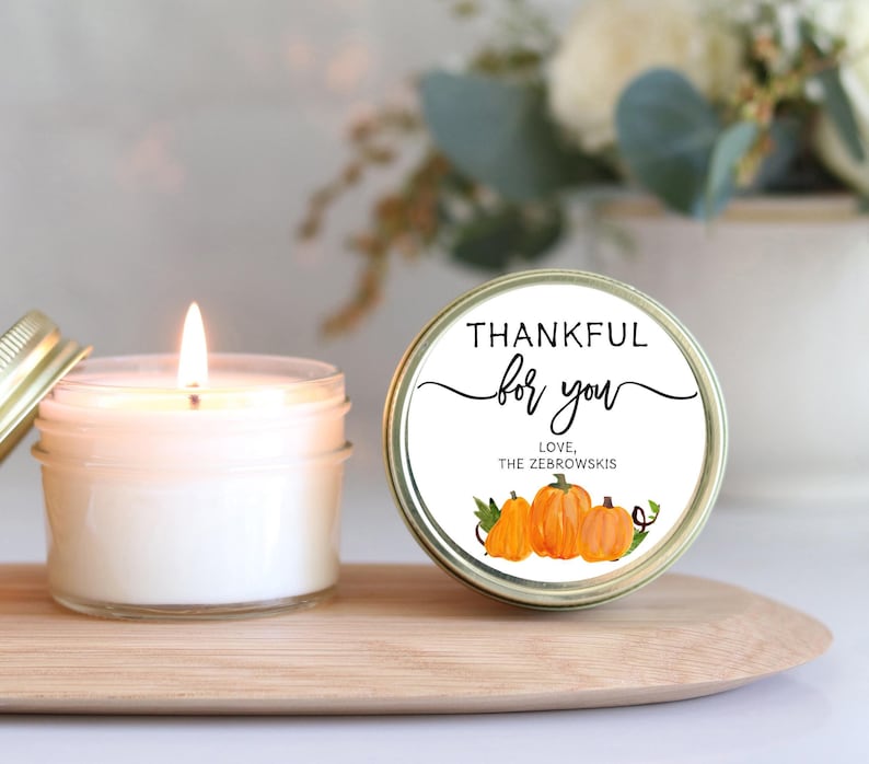 Rustic Thanksgiving Candle Favors - Soy Wax, Thankful for You Design image 3