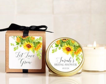 Personalized Sunflower Bridal Shower Favors: Soy Wax Candle