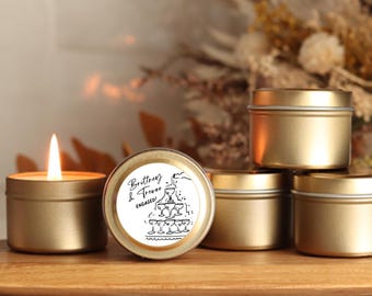 Personalized Engagement Party Favor Candles: Hand-Poured Soy Wax, Custom Label