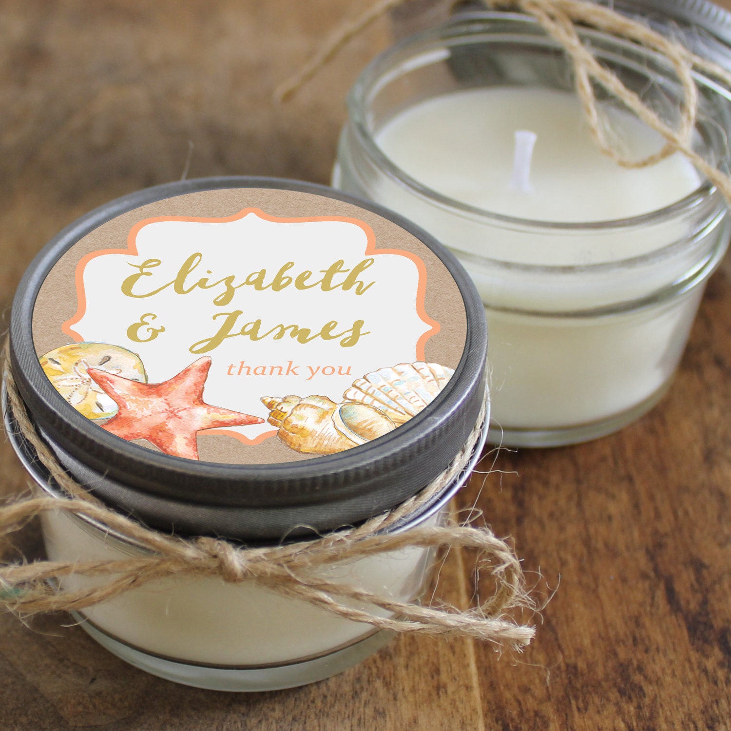 Set Of 12 4 Oz Soy Candle Wedding Favors Sea Shell Label Design