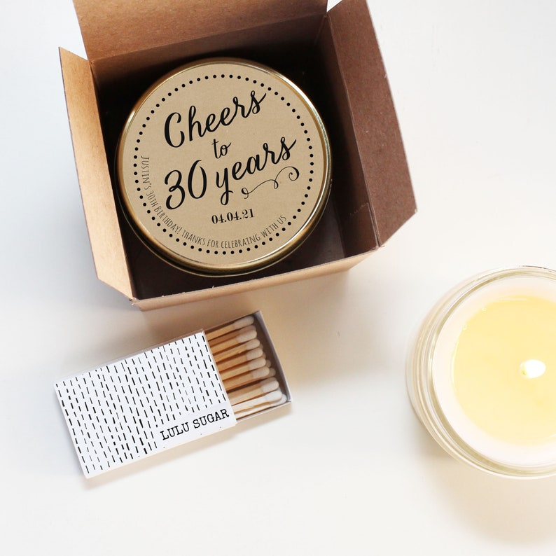 30th Birthday Party Favors Cheers Design Soy Candle Favor Etsy