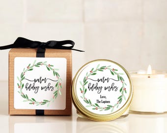 Personalized Holiday Candle Favors: Warm Wishes Soy Candle
