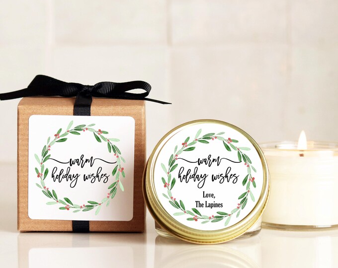 Personalized Holiday Candle Favors: Warm Wishes Soy Candle