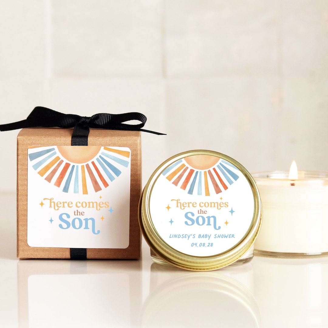Here Comes the Son Baby Shower Favor: Personalized Soy Candle - Etsy