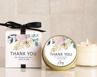 Personalized Baby Shower Favor Candles: Floral Soy Wax Candles