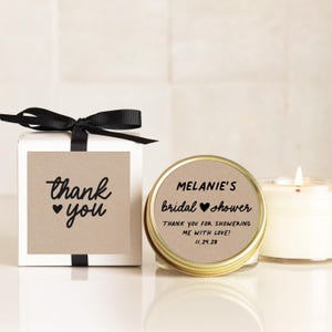 Personalized Bridal Shower Favor Candles: Soy Wax, Custom Label