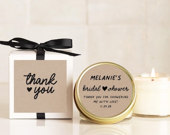 Personalized Bridal Shower Favor Candles: Soy Wax, Custom Label