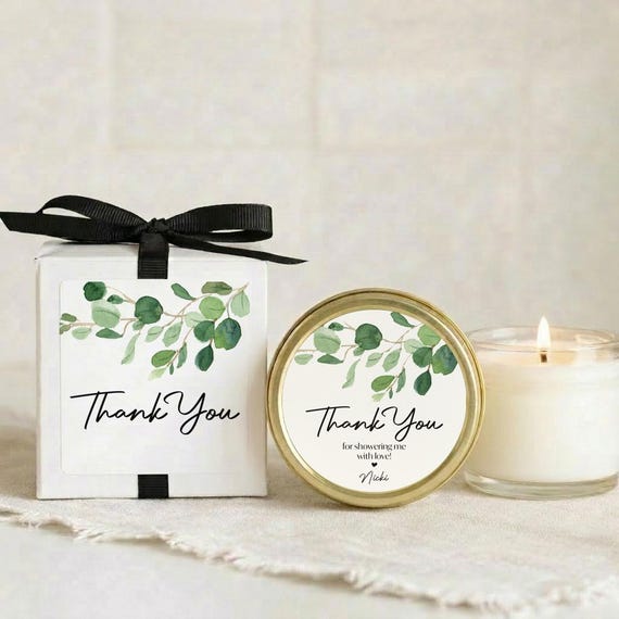 Eucalyptus Bridal Shower Favor Candles: Personalized Soy Wax Candles