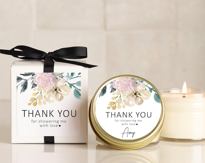 Floral Bridal Shower Favors for Guests Personalized Soy Candles