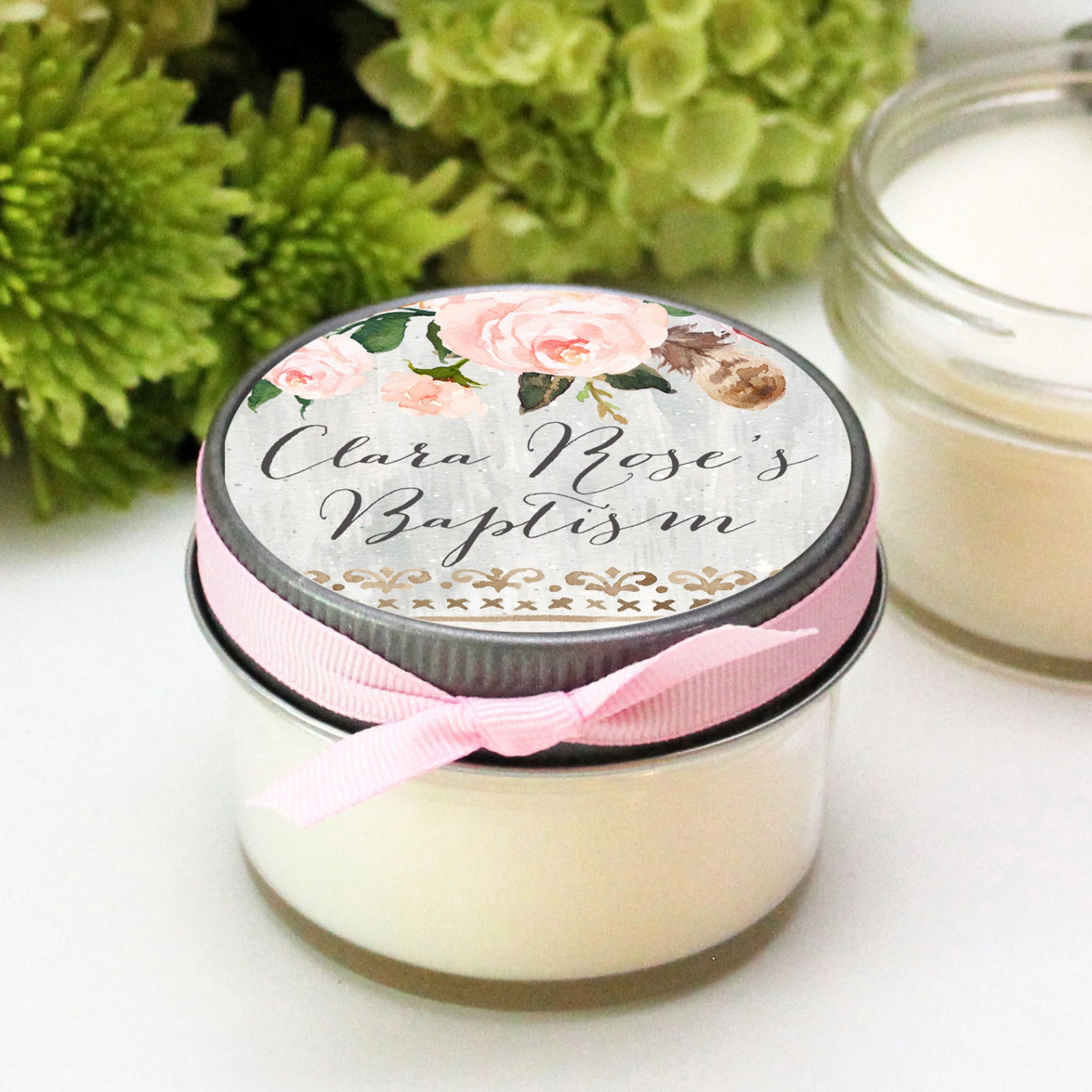 Baptism Favor Candles Rose Label Design Christening Favors Etsy