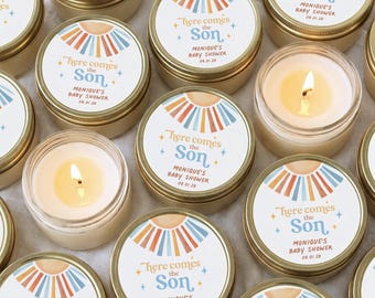 Here Comes the Son Personalized Baby Shower Candle Favors or Gifts