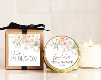 Pink Floral Bridal Shower Favors: Personalized Soy Candle