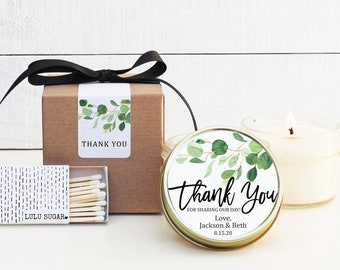 Wedding Favor Candles | Eucalyptus Greenery Wedding Favors | Personalized Wedding Favors | Soy Candle Favor | Boxed Wedding Favor