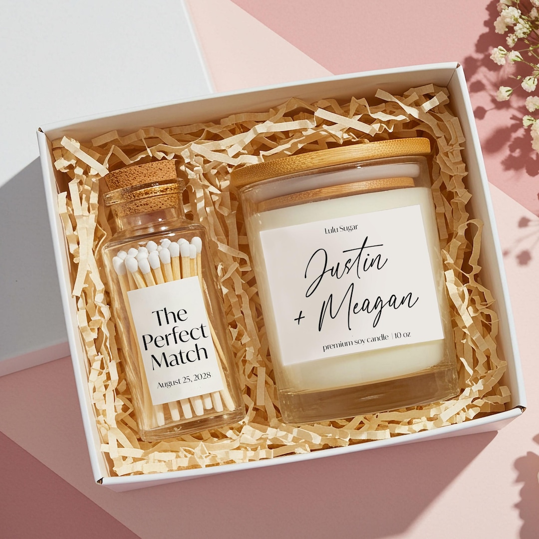 Personalized Engagement Gift Candle Set: Soy Wax, Custom Match Jar - Etsy