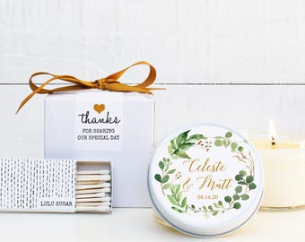 Botanical Wedding Favor Candles: Personalized Soy Candle Favors