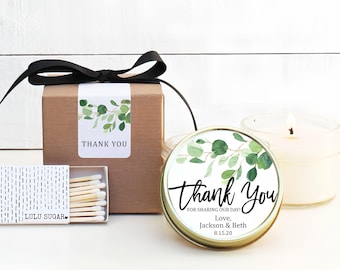Wedding Favor Candles: Eucalyptus Greenery - Personalized Label