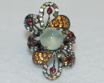 Colorful Gemstone Statement Cocktail Oxidized Silver Ring