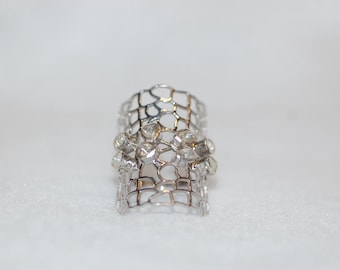 Artistic Rose Cut Diamonds Lace Sterling Silver Ring