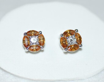 Citrine and Diamond 14K White Gold Stud Earrings