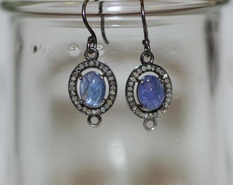 Gilded Age Tanzanite and Diamonds Sterling Silver Dangle Earrings