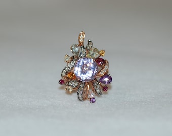 Abstract Gemstone Flower 14K Rose Gold Cocktail Ring