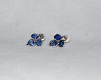 Ceylon Sapphire and Diamond Flower Petal Gold Stud Earrings