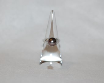 Tahitian and Diamond Fan Platinum Ring