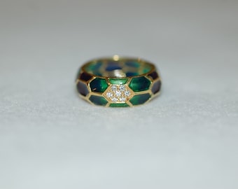 Hidalgo Plique A Jour Multi Color Enamel and Diamonds Band