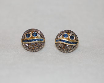 Sapphire and Diamond Antique Style Stud Earrings