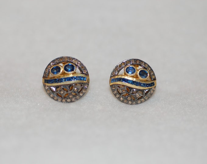 Featured listing image: Sapphire and Diamond Antique Style Stud Earrings