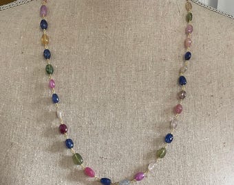Handmade Multi Color Sapphire Beaded Tin Cup Silver Necklace