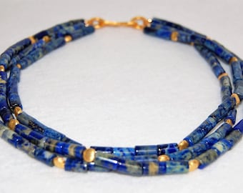 Cascading Lapis Lazuli Multi Strand Bead Necklace