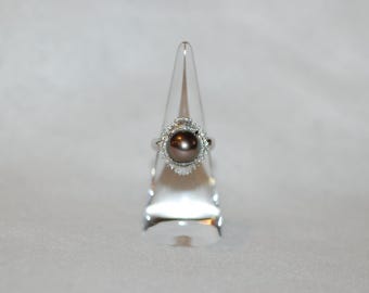 Tahitian Pearl and Diamond Crown Platinum Ring