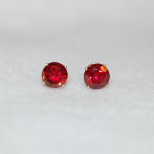Garnet Solitaire Gold Stud Earrings