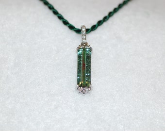 Green Tourmaline and Diamond Bar Pendant