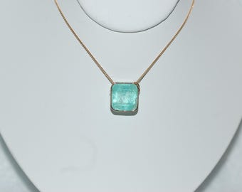 Emerald Slide Pendant Necklace 14K Yellow Gold