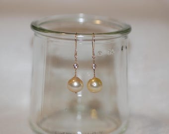 Cream Pearl and Sapphire Delicate Drop Earrings