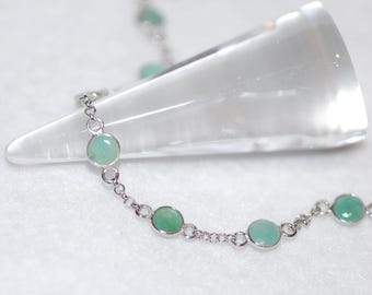 Round Emerald Station Silver Dainty Bracelet