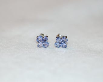 Tanzanite Clover 14K White Gold Stud Earrings