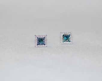 Filigree Blue and White Diamond Stud Earrings