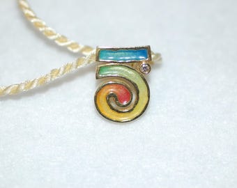 Enamel and Diamond Abstract Slide Pendant 18K Yellow Gold