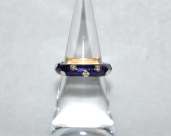 Hidalgo Diamond Polka Dot Enamel 18K Yellow Gold Band Ring