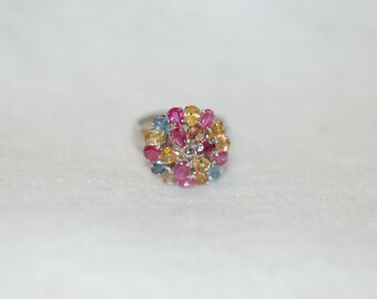Ruby and Fancy Sapphire Cluster Cocktail Ring