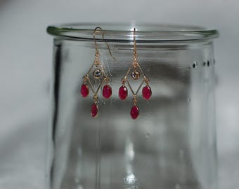 Burmese Ruby Chandelier Gold Earrings