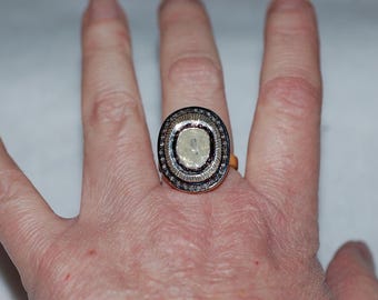 Rose Cut Diamond Oval Cobblestone Silver Ring