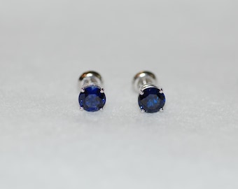 Sapphire Solitaire 14K White Gold Stud Earrings